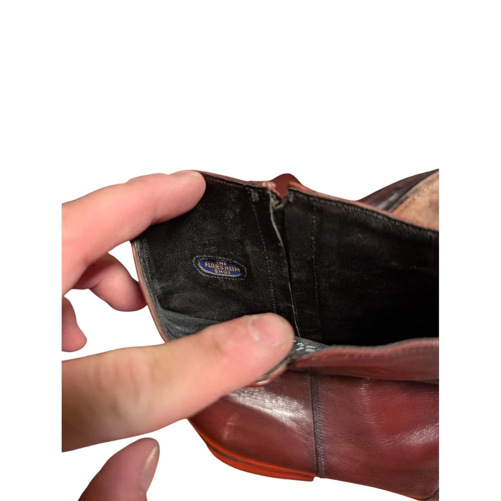 Florsheim Mens Burgundy Leather Side Zip Moc Toe Ankle Boots Vintage Style